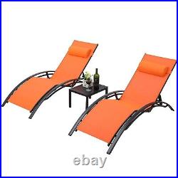 3 Pieces Chaise Lounge Chairs Set with Side Table Patio Yard Pool Recliner Chair