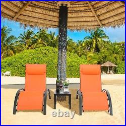 3 Pieces Chaise Lounge Chairs Set with Side Table Patio Yard Pool Recliner Chair
