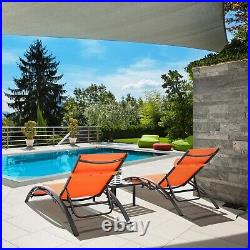 3x Adjustable Patio Chaise Lounge Chairs End Table Outdoor Pool Reclining Chair