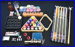 Top Pool Table Billiards Accessory Kit Pool Cue Sticks Bridge Ball Tray Rack Set